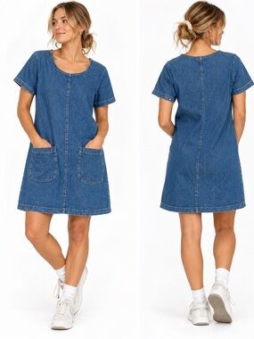 Vintage 90s Clientele Denim Jean Dress Size 15 Made in Canada Cottagecore